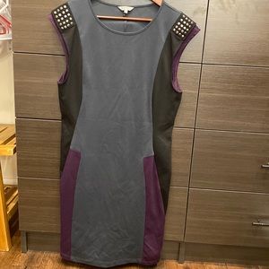 Snug fitted mini dress in purple grey and black